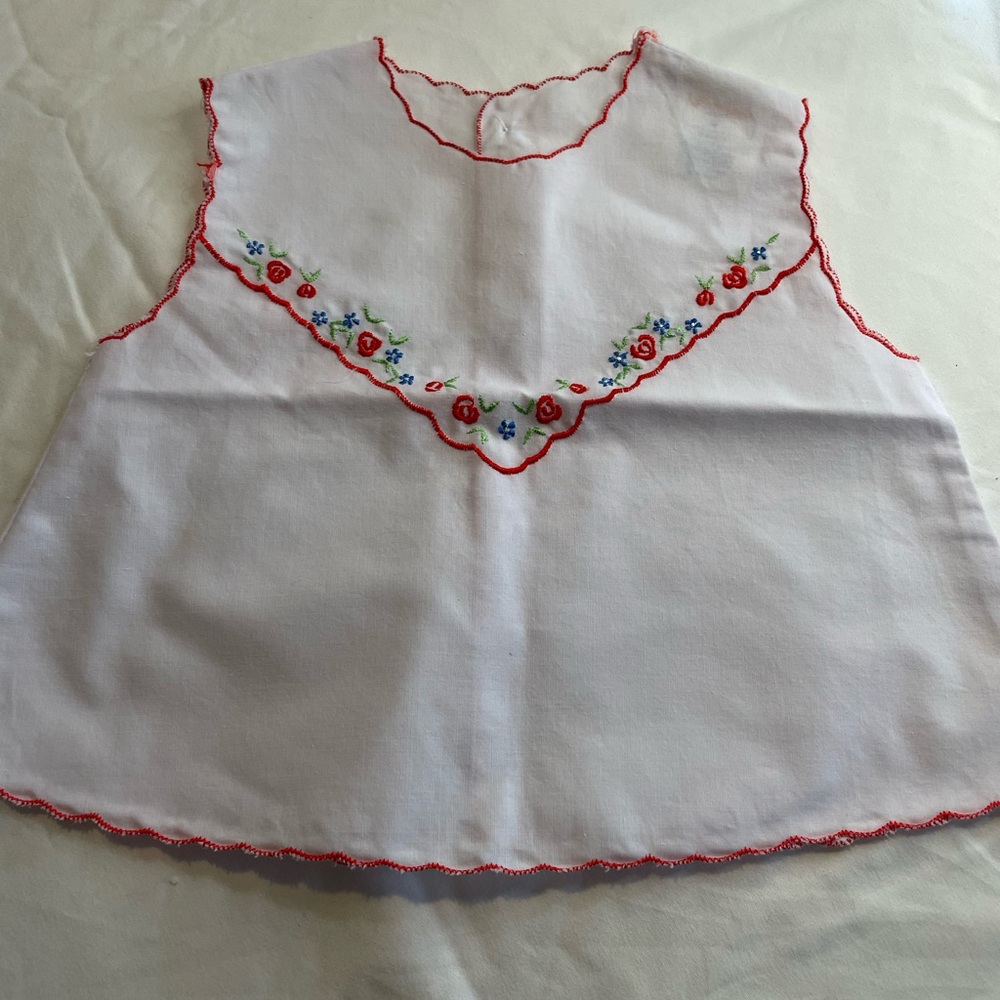 Vintage Embroidered Kids Top - White with Red Accents